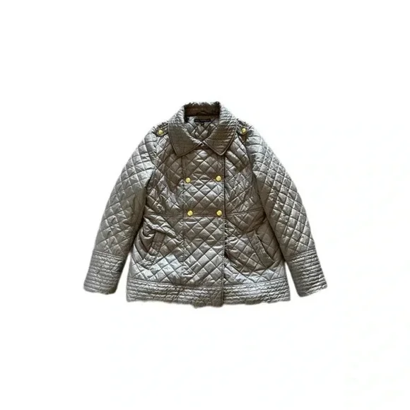 Via Spiga Gray Puffer Jacket Gold Buttons Women’s Large NWOT - Picture 4 of 12